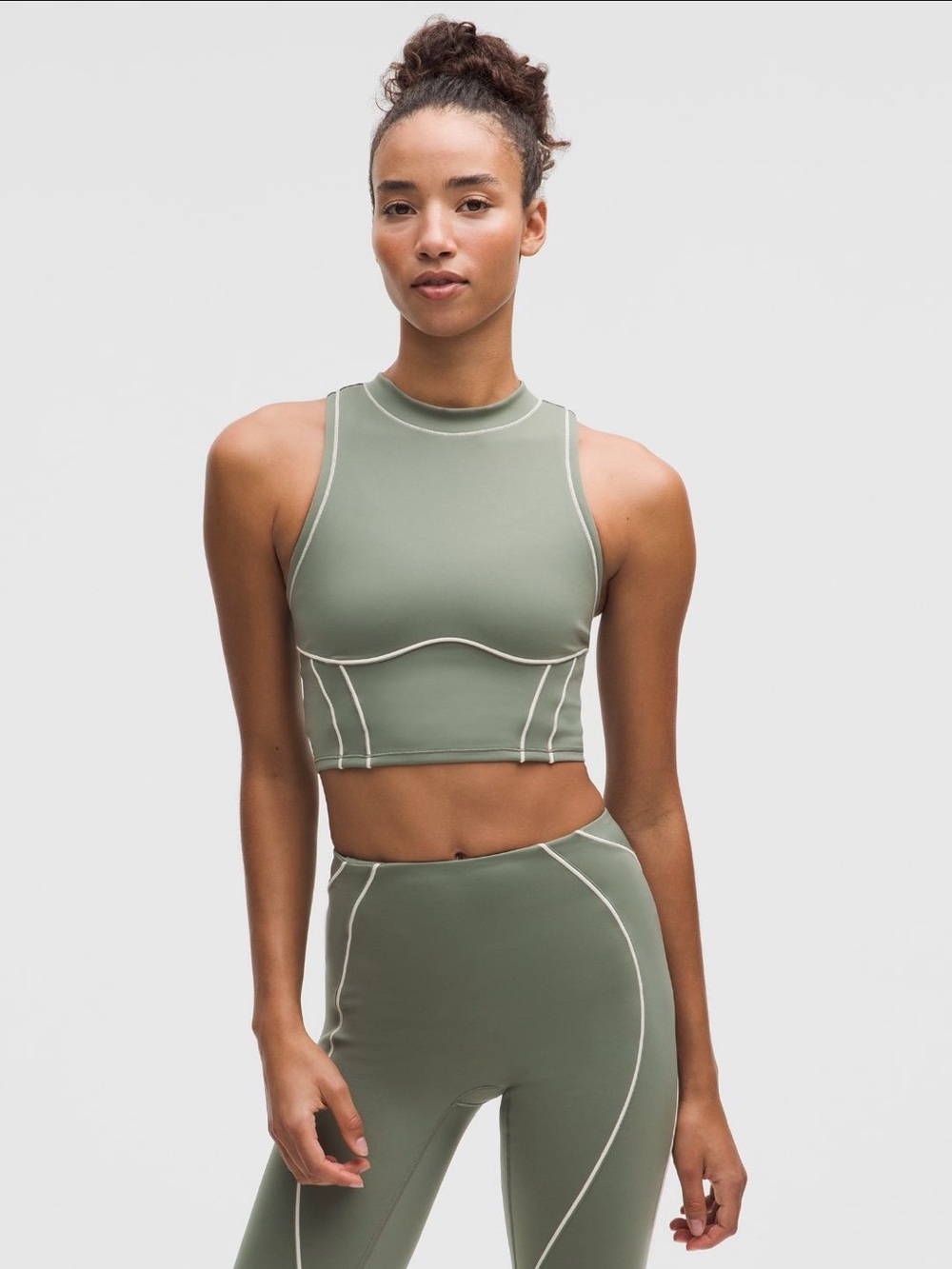 lululemon athletica High-Neck Contrast Seam Crop Top in Sage Green -  Large NWT